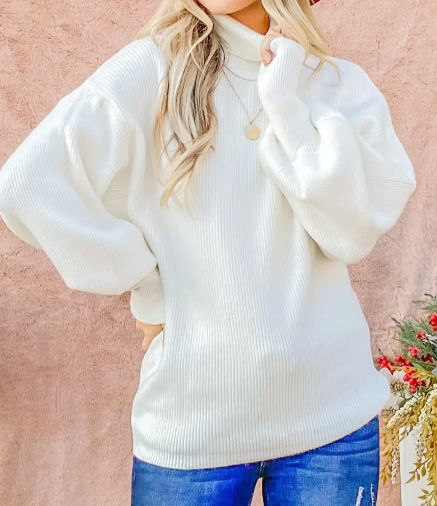 Turtle Neck Balloon Sleeve Sweater