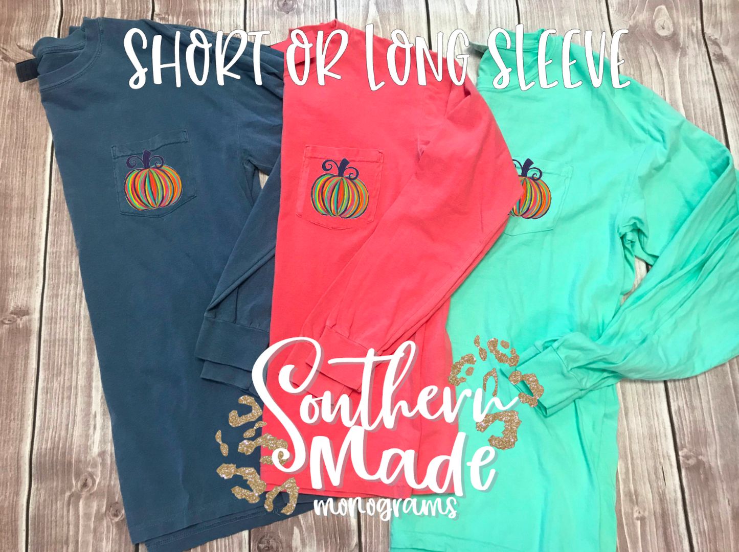 Watercolor Pumpkin Pocket Tee - Short or Long Sleeve