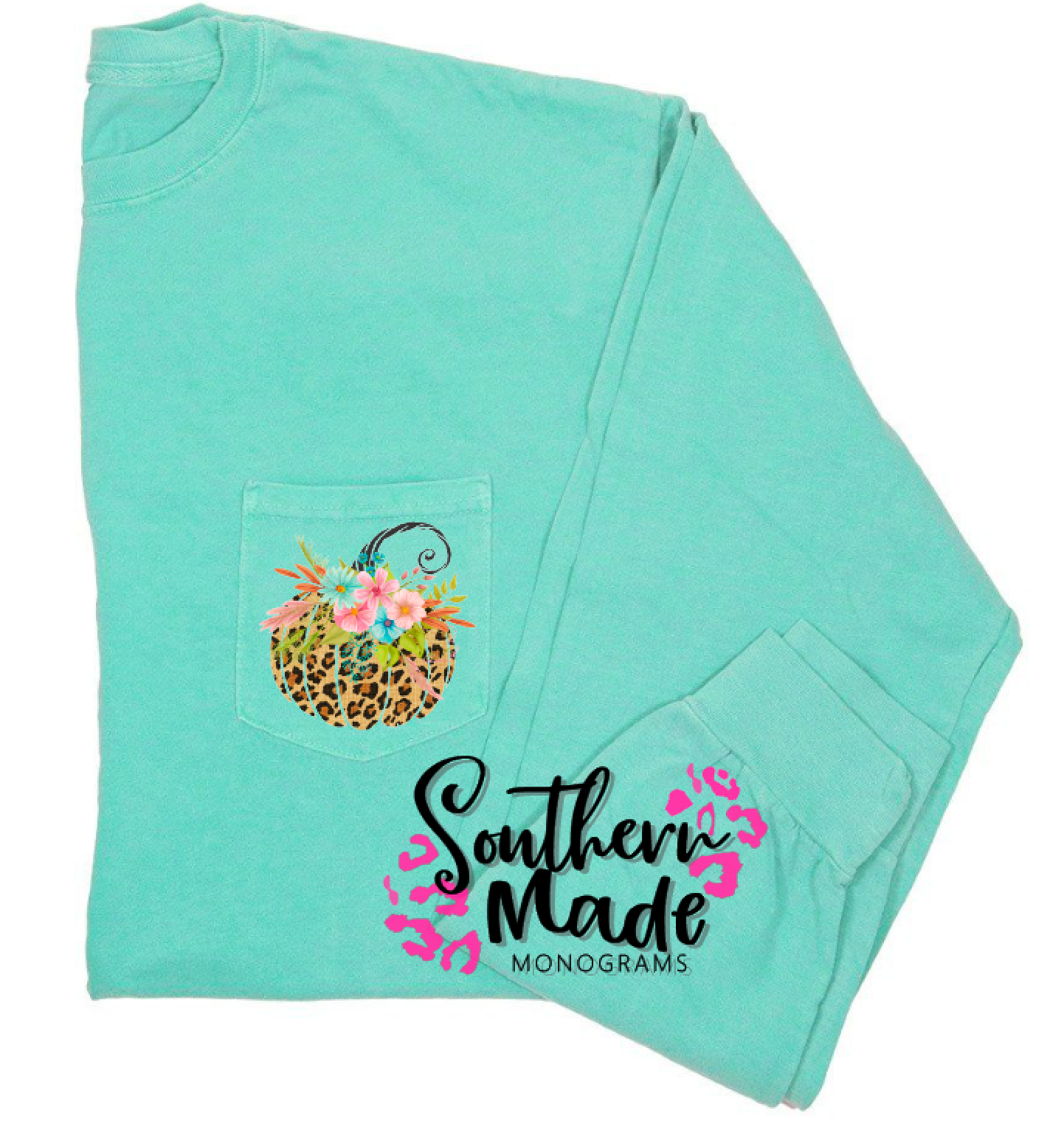 Leopard Floral Pumpkin Pocket Tee - Short or Long Sleeve