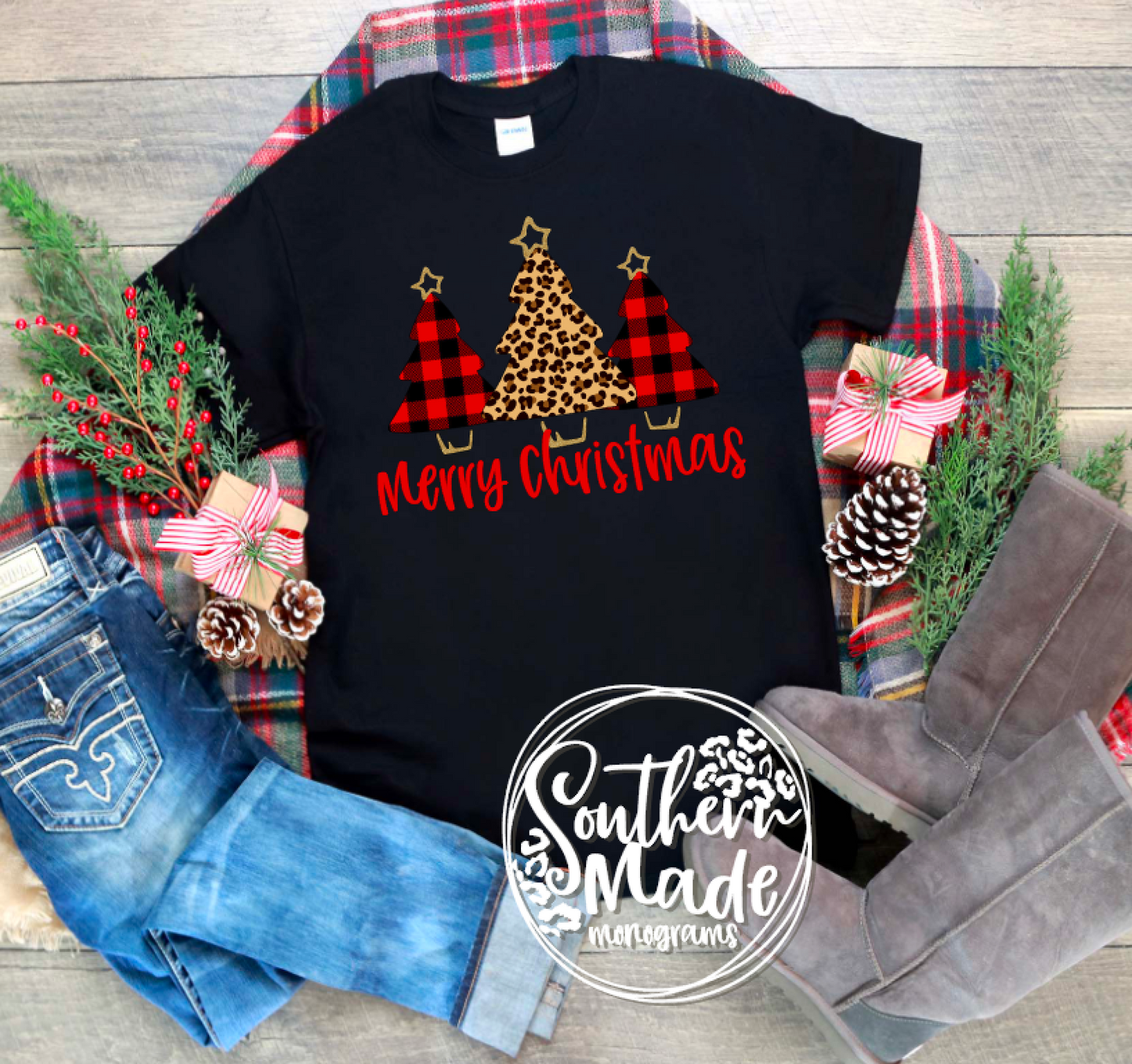 Merry Christmas - Leopard / Plaid Christmas Tree