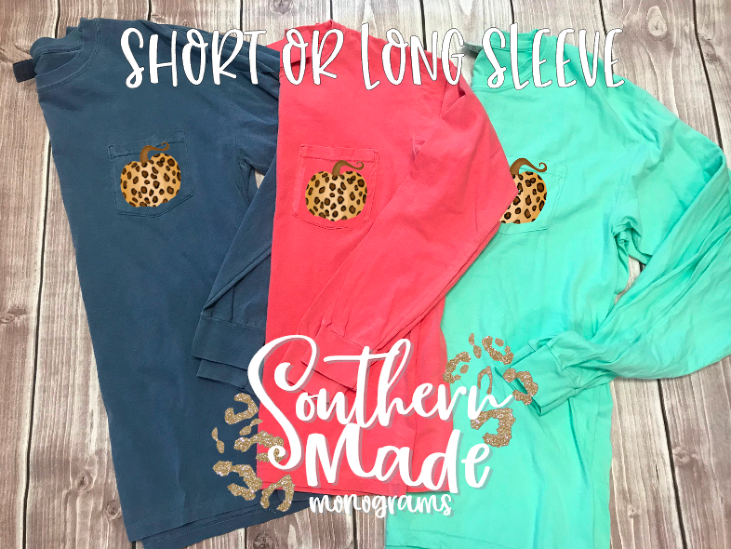 Leopard Pumpkin Pocket Tee - Short or Long Sleeve