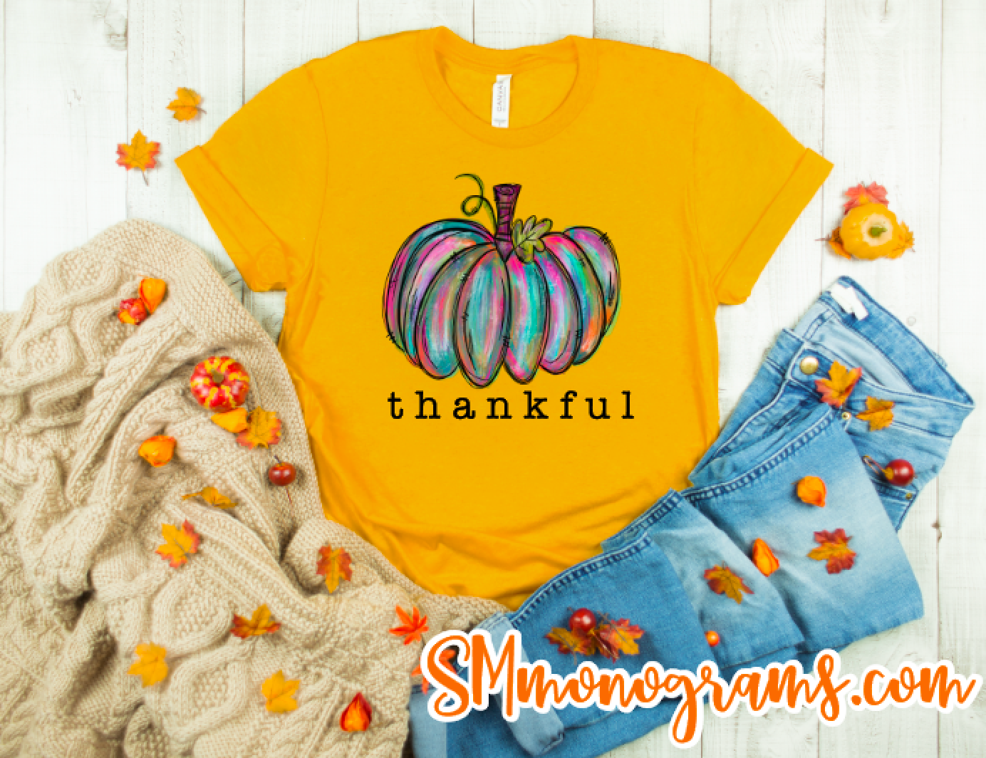 Thankful Watercolor Pumpkin Tee - Short or Long Sleeve - Choose all colors
