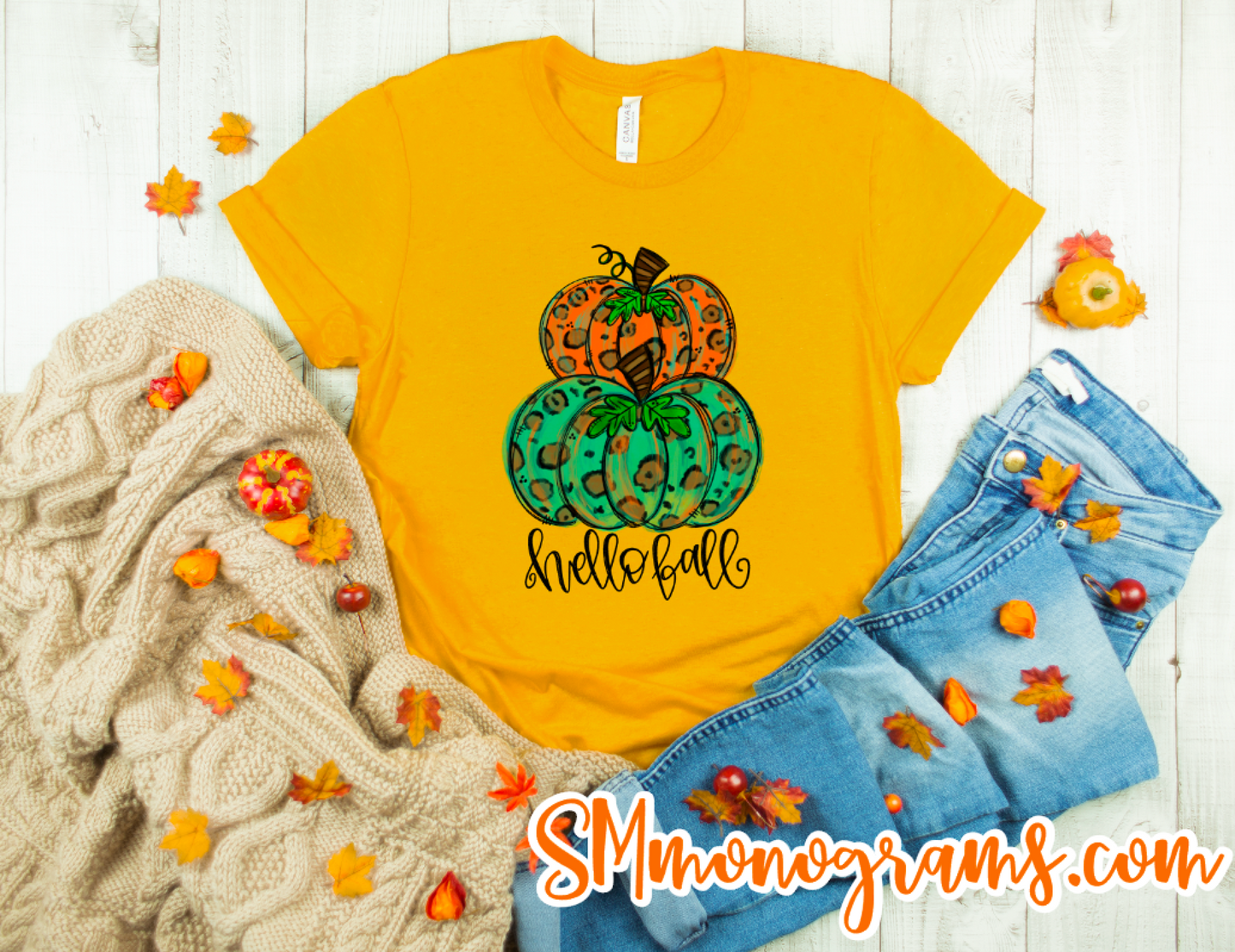Leopard Watercolor Stacked Pumpkin Tee - Short or Long Sleeve - Choose all colors