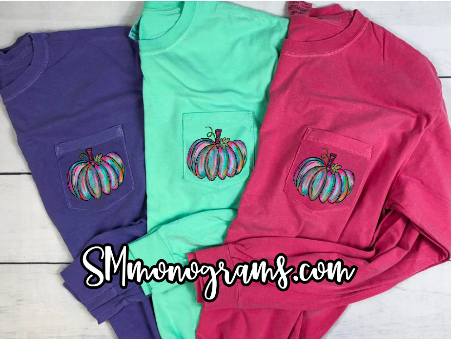 Watercolor Pumpkin Pocket Tee - Short or Long Sleeve