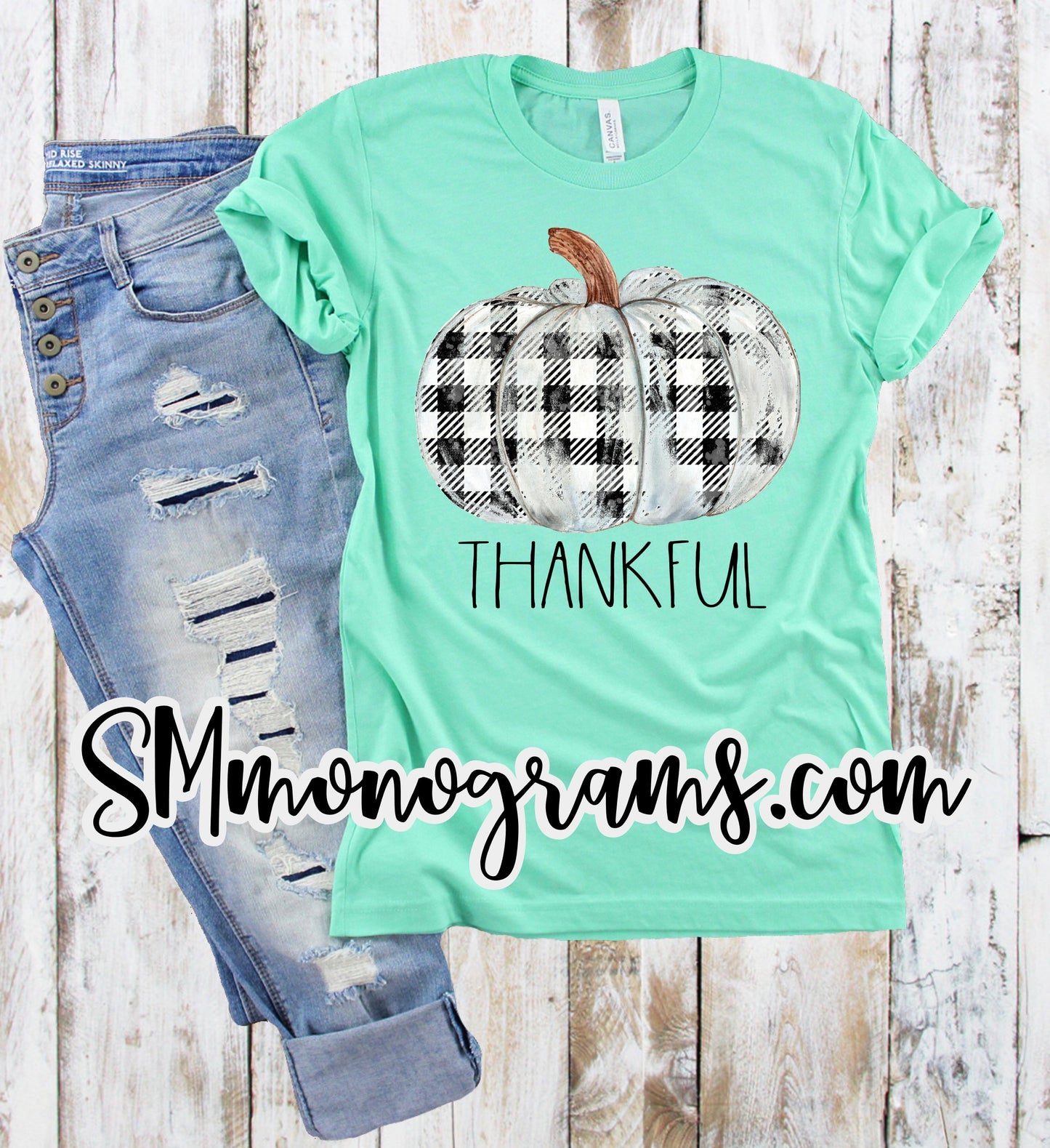Thankful Plaid Pumpkin -Kids-Adults - Short or Long Sleeve - Choose all colors