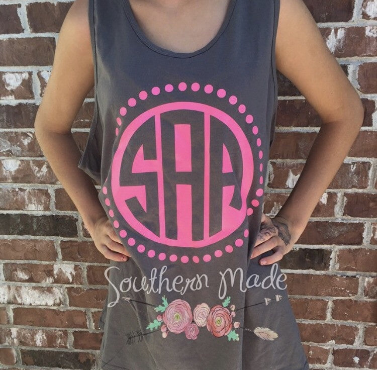 Circle Dot Monogrammed Tank - Unisex or Womens Ft