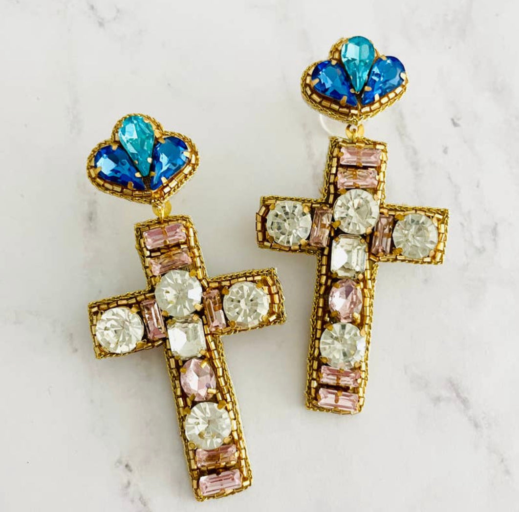 Beaded Cross Earrings
