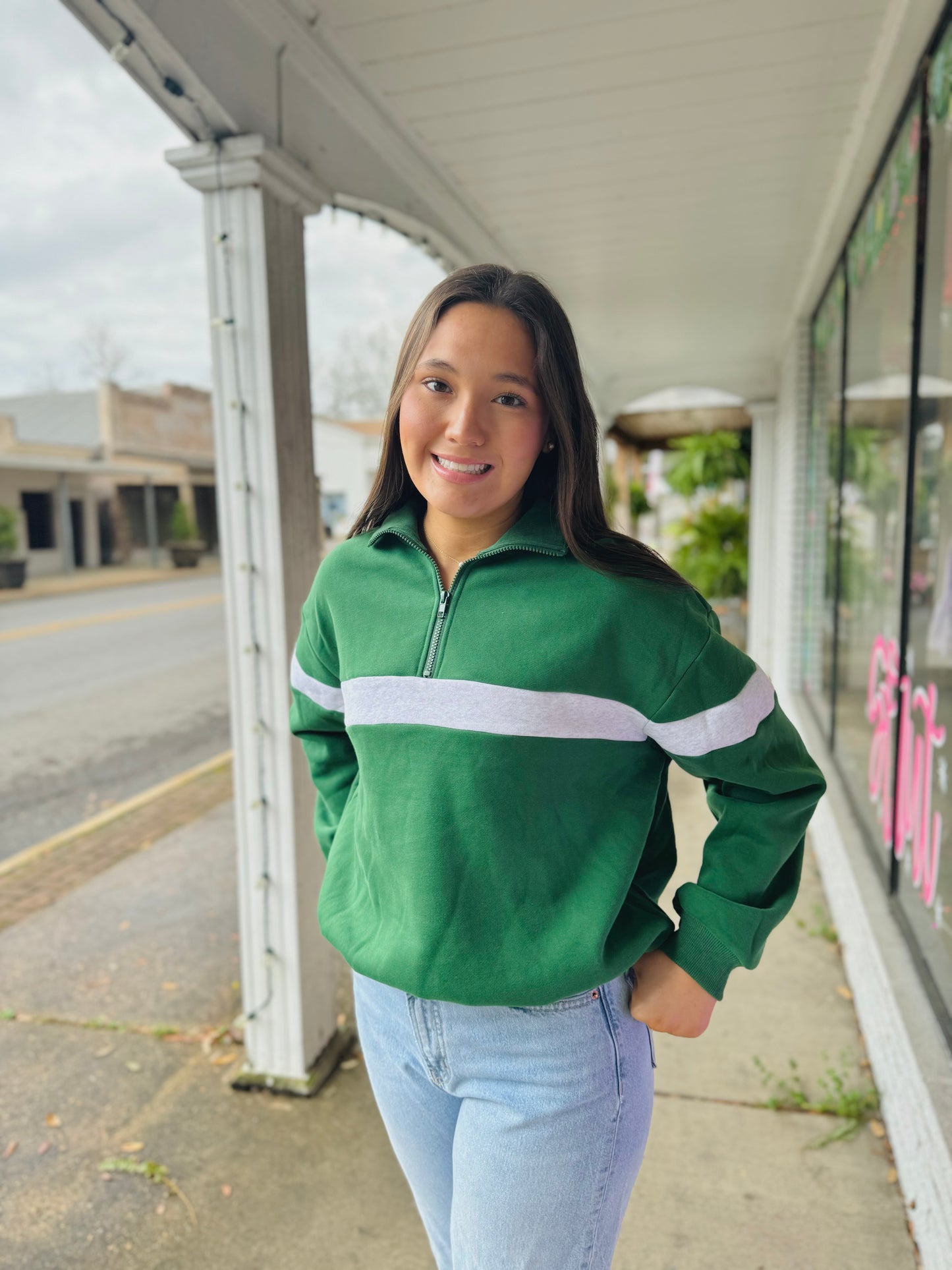 Two-Toned Half Zip Collar Sweatshirt