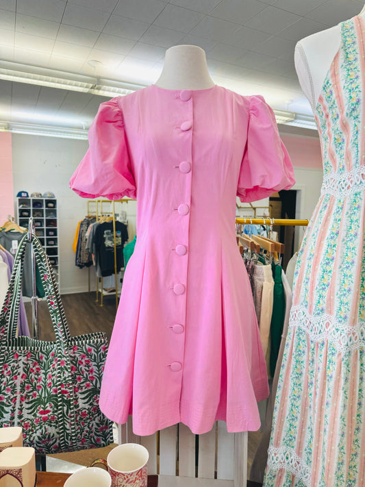 Voluminous Puff Sleeves Covered Button Down Dress