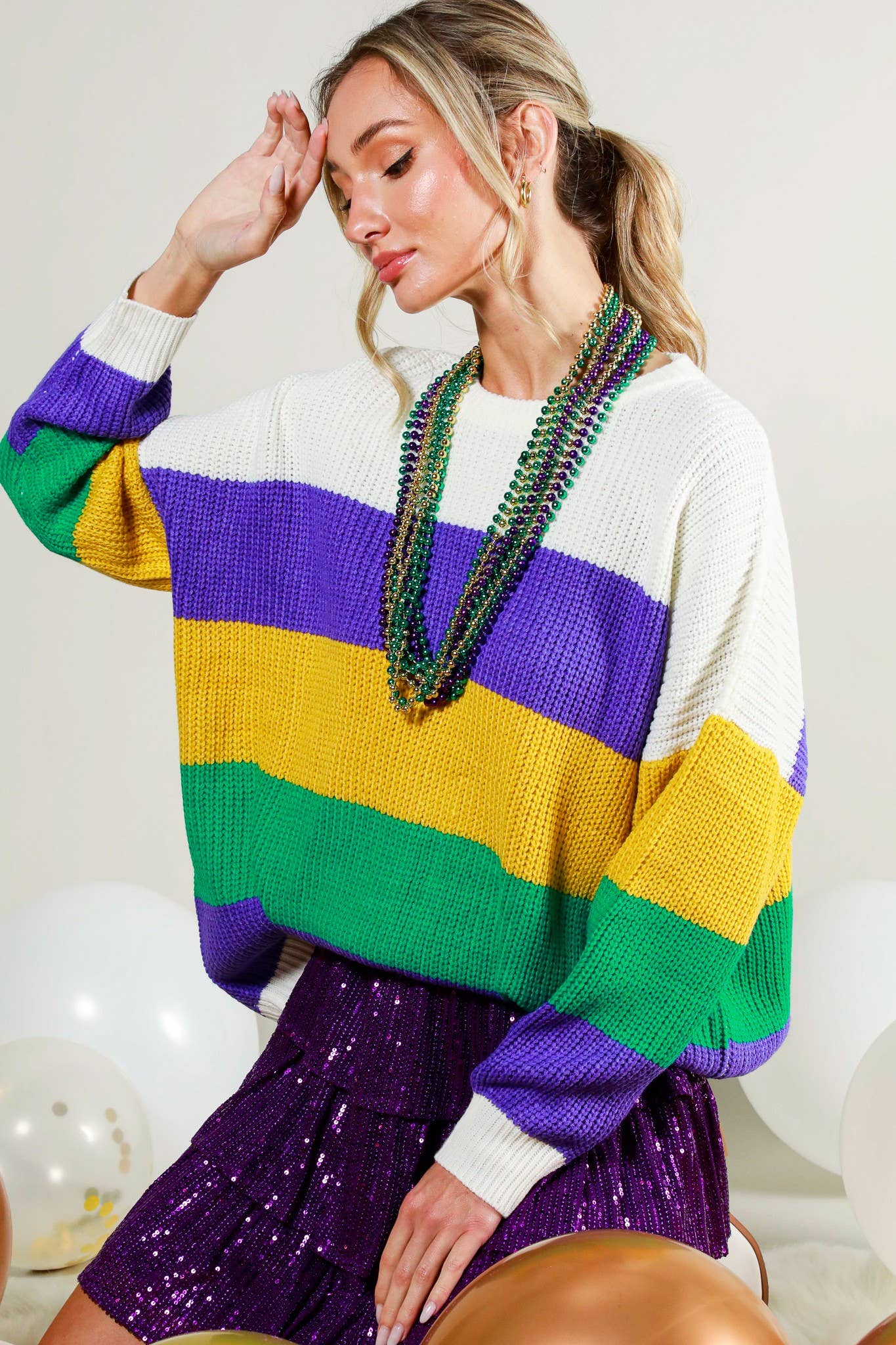 Mardi Gras Color Block Knitted Sweater