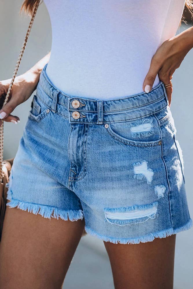 Distressed High Waist Jeans Shorts