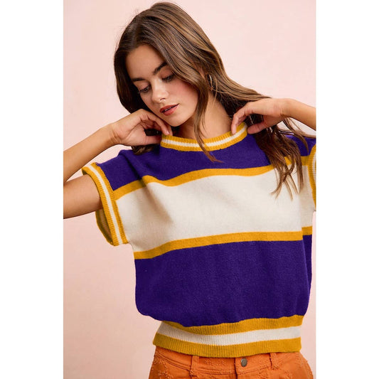 GAMEDAY THEME COLOR BLOCK RELAXED FIT KNIT TOP