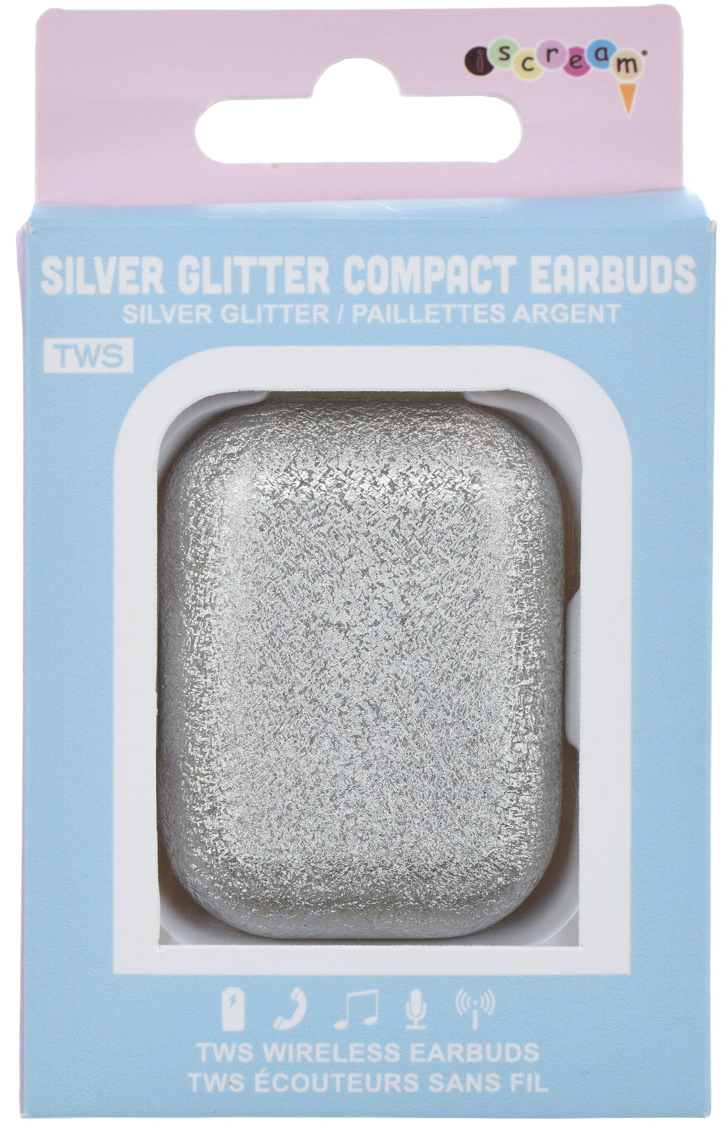 Silver Glitter Compact Ear Buds