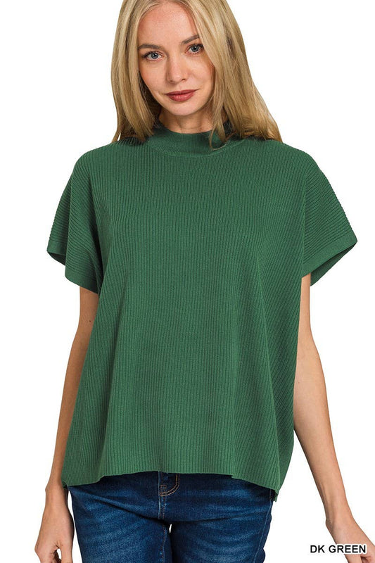 Green Mock Neck Boxy Sweater