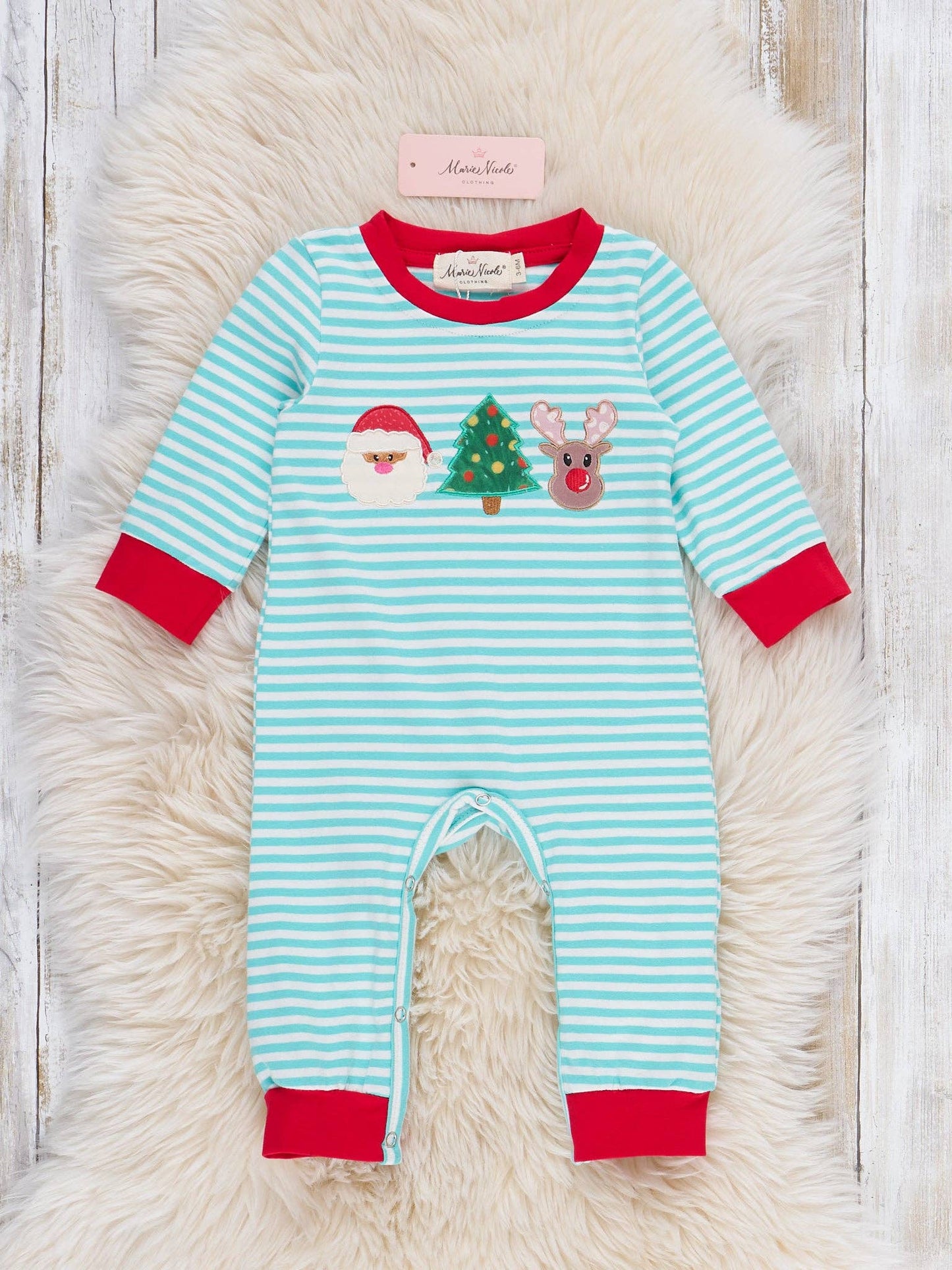 Christmas Cheer Striped Embroidered Romper