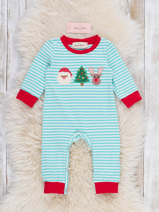 Christmas Cheer Striped Embroidered Romper