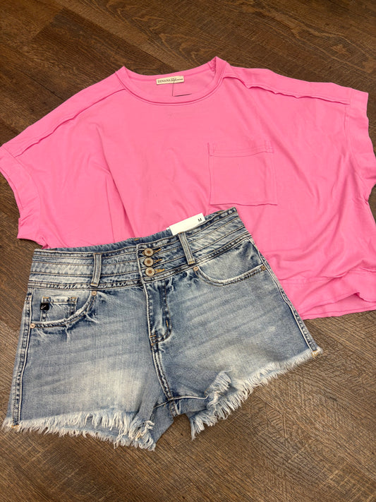 Candy Pink - Oversized Cropped Pocket Top
