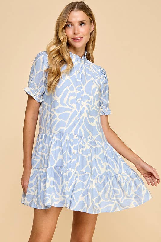 Abstract Puff Sleeves Dress
