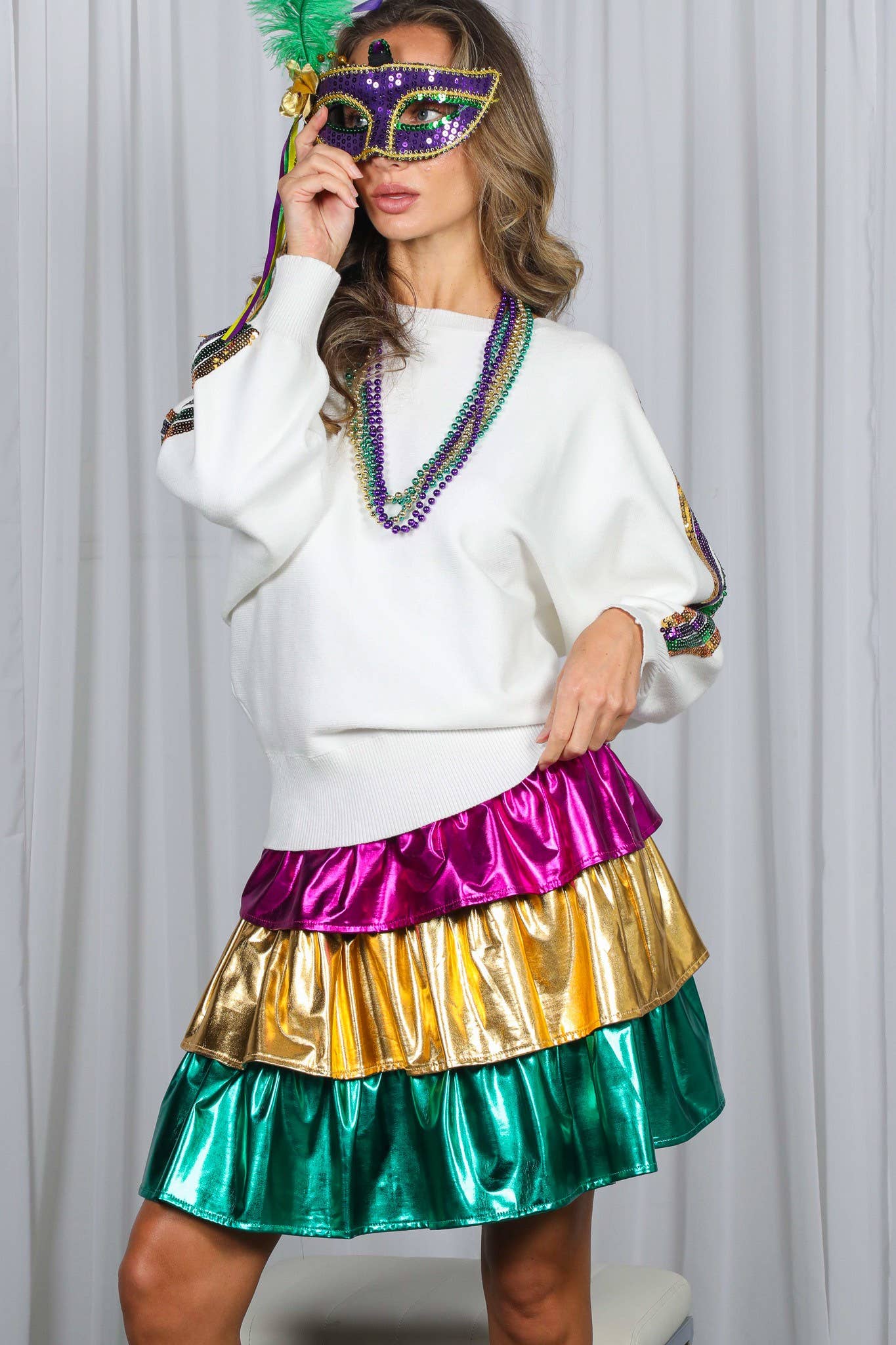 Mardi Gras Crew Neck Sequin Embellished Sweater