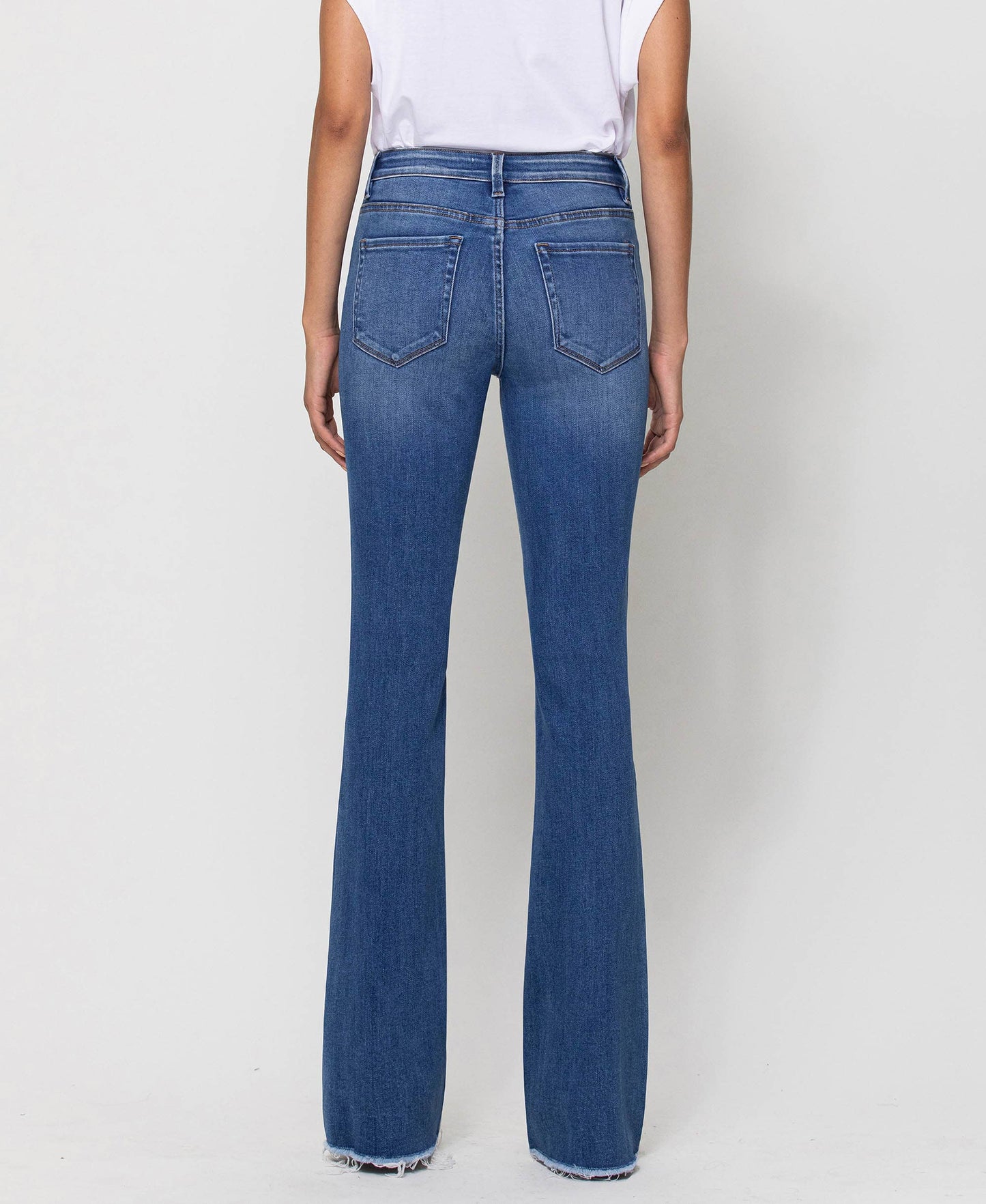 MID RISE RAW HEM FLARE JEANS SUNFADED