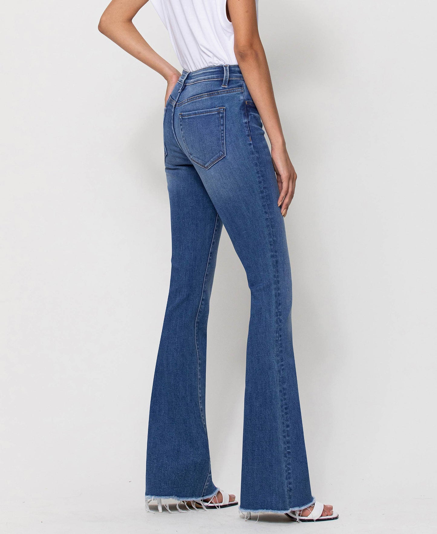 MID RISE RAW HEM FLARE JEANS SUNFADED