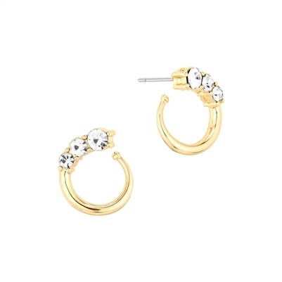 Gold Small Hoop with Rhinestone Accent Stud Earring