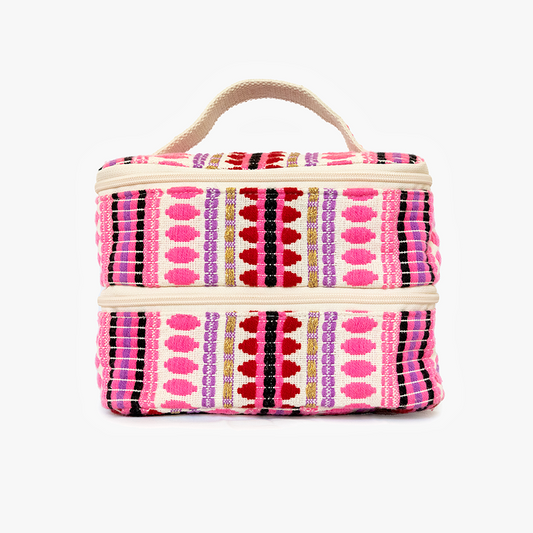 Zayla Dual Zip Cosmetic Case: Pink/Purple