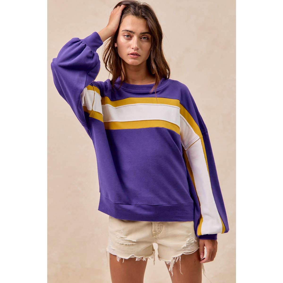 GAMEDAY THEME FRENCH TERRY COLOR BLOCK TOP: