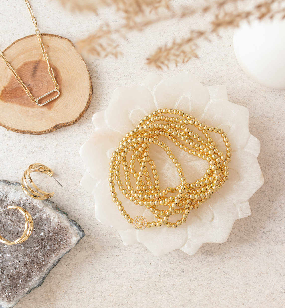 4mm Bead Stretch Bracelet: Gold