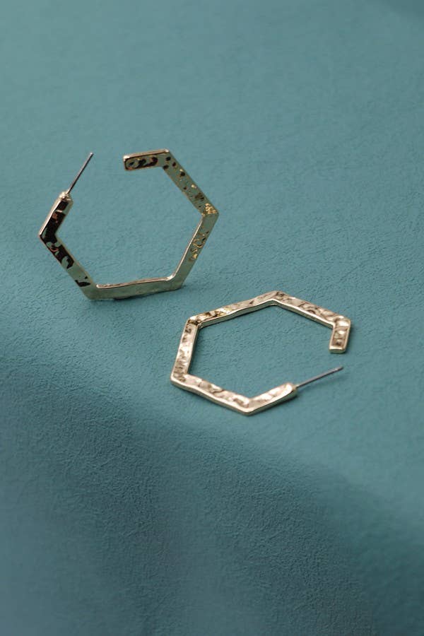 Hammered Hexagon Hoops