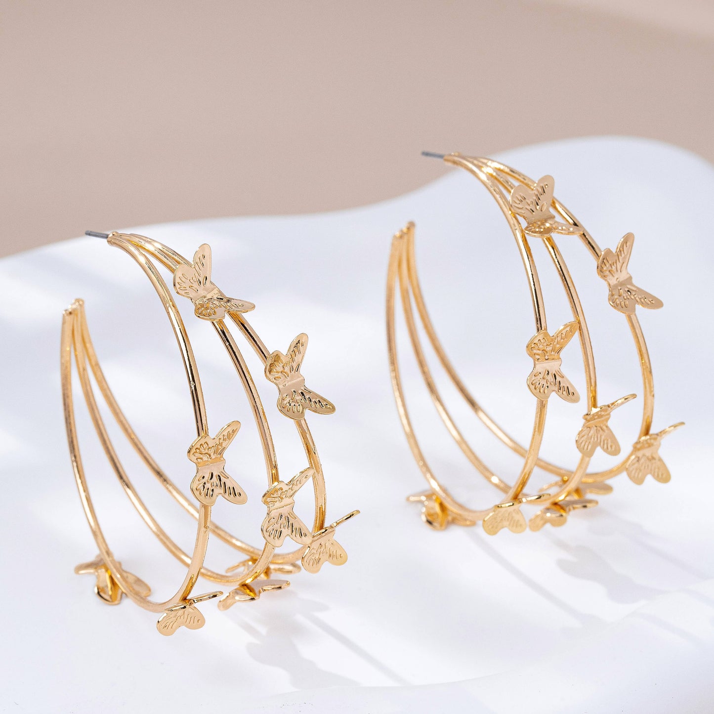 Gold-Tone Triple Butterfly Hoop Earrings