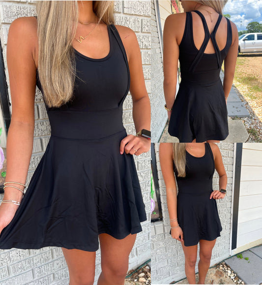 Stretchy Quick-dry tennis Dress-Black