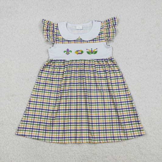 Girls Mardi Gras Checked Embroidery Donuts Anchors Dresses