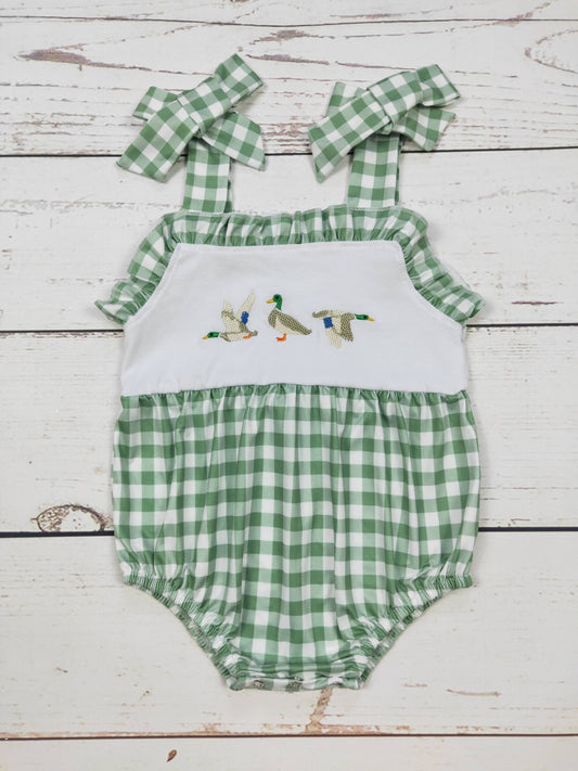 Baby Girls Checkered Duck Appliqué Romper