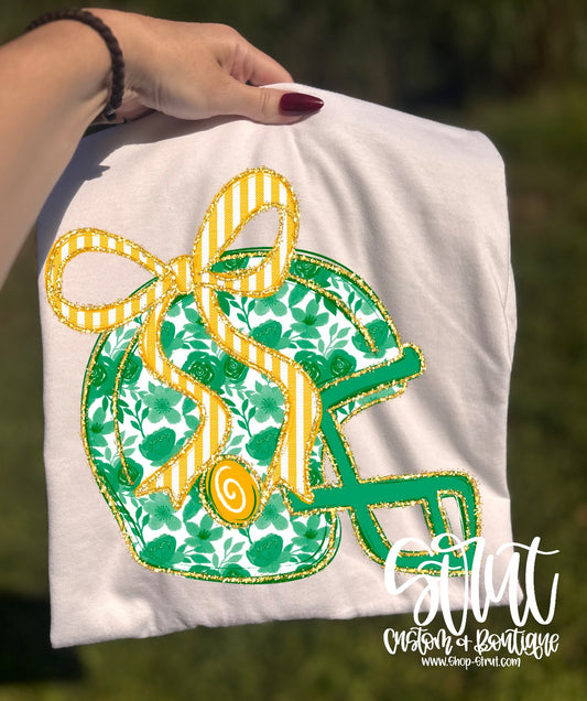 Floral Helmet - Green & Gold - Ivory Shirt
