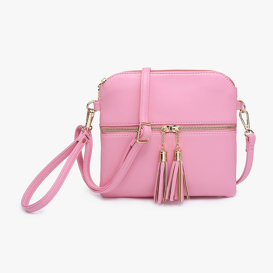 Tara Double Zip Crossbody/Wristlet: Bubblegum