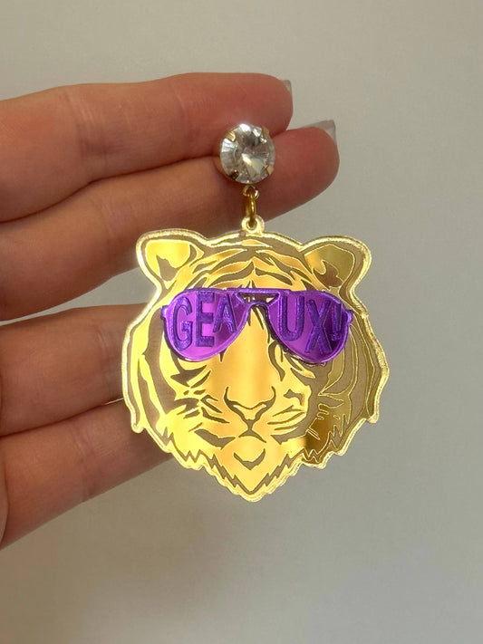 Tiger Face Geaux Sunglasses Earrings