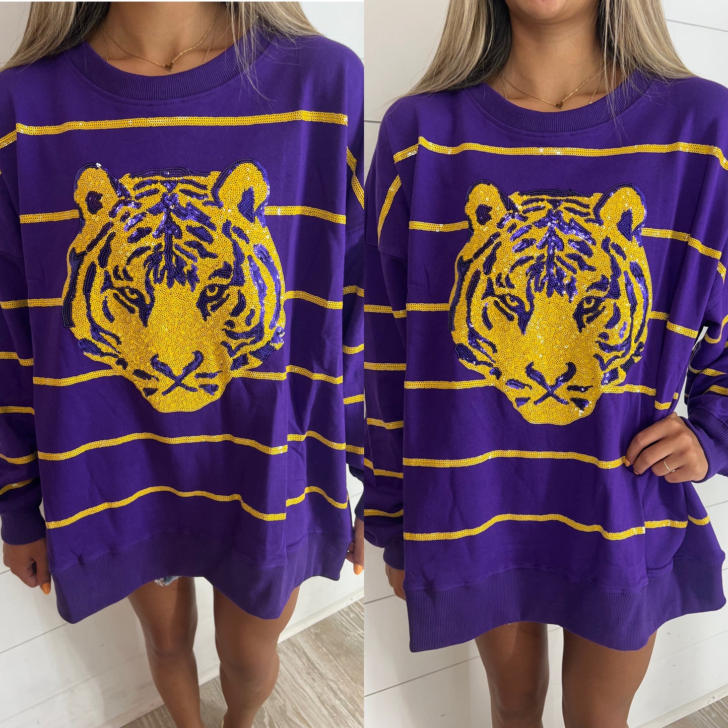 Sequin Tiger Striped Pullover