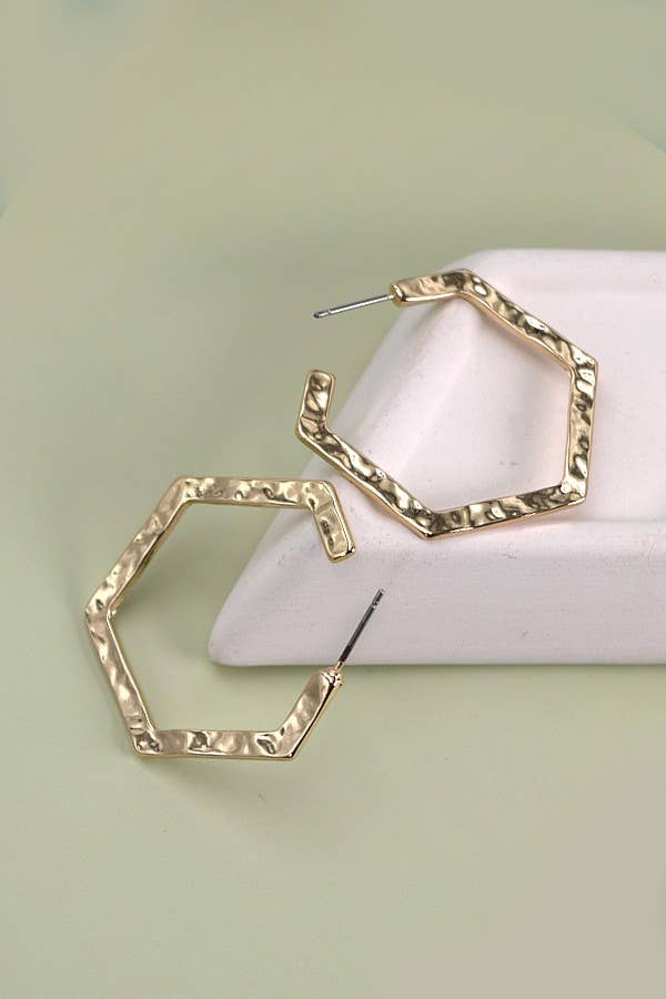 Hammered Hexagon Hoops