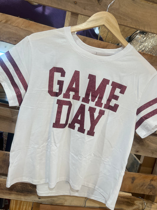 GAME DAY Maroon Glitter Boxy Tee