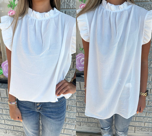 Frill Sleeve Mock Neck Top - Off White