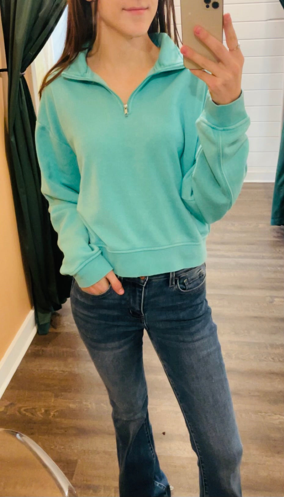 Teal Terry Half Zip Sweatshirt