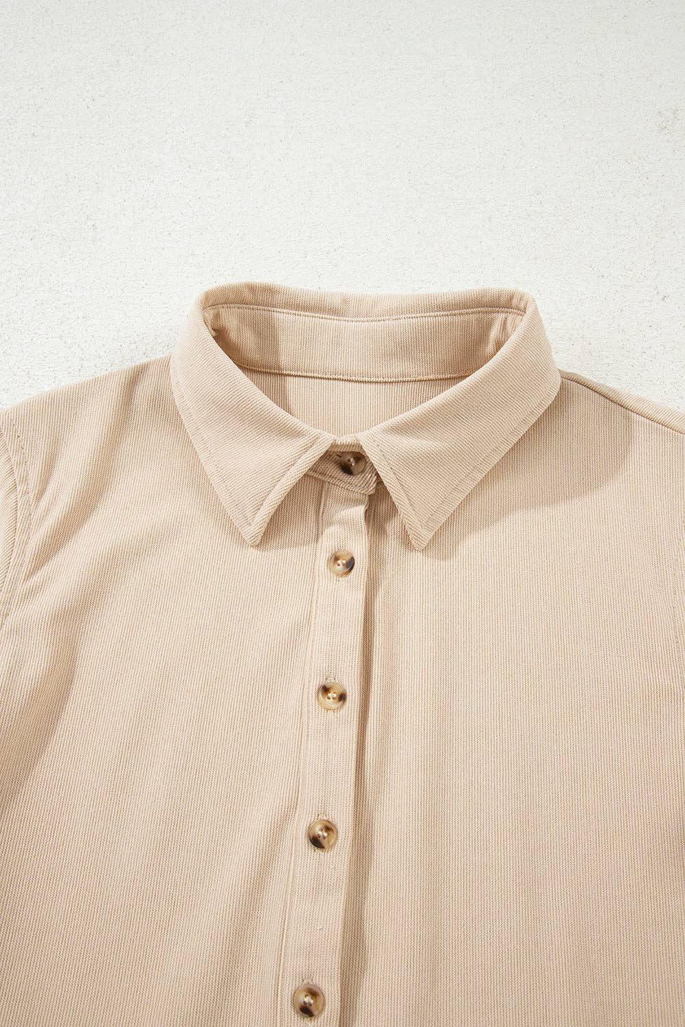 Corduroy Half Button Collared Long Sleeve Mini Dress