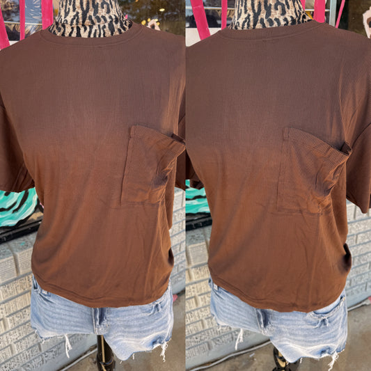 Oversized Ribbed Butter Soft Top - Brown
