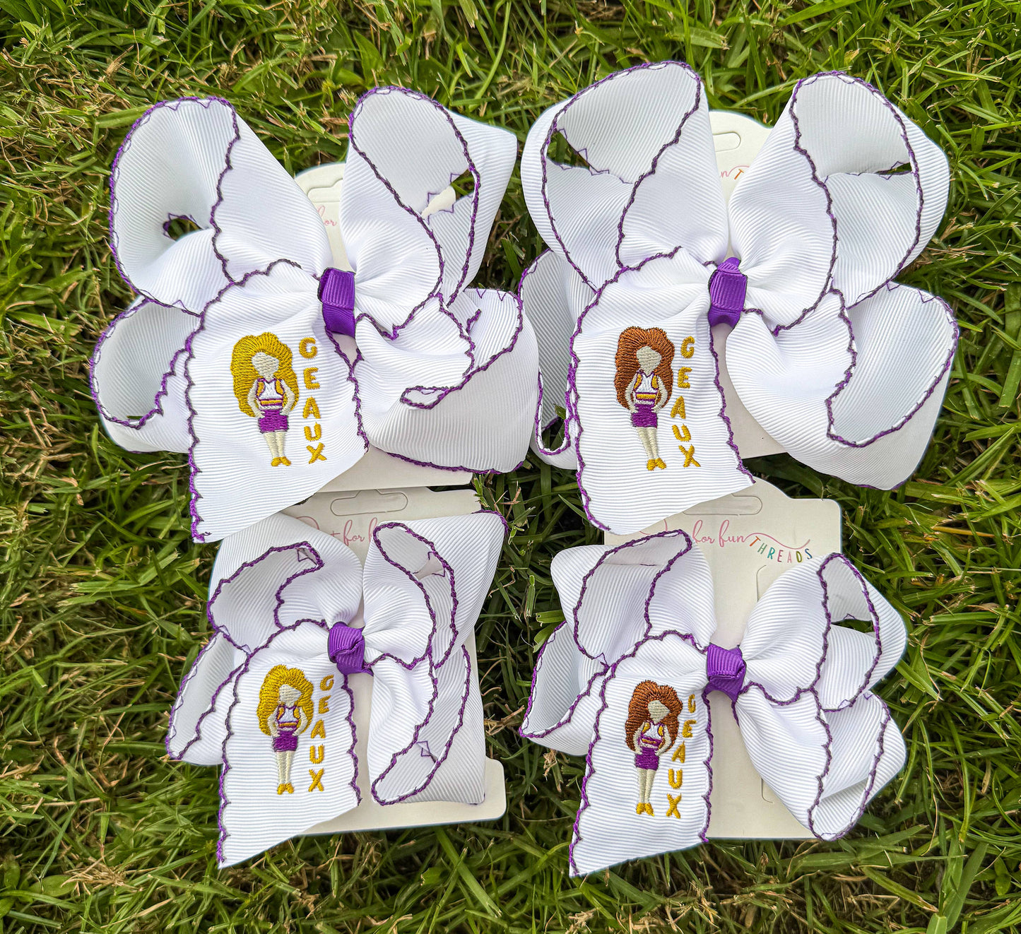GEAUX Game Day Girl Embroidered Bow: Blonde Hair / 4 inch