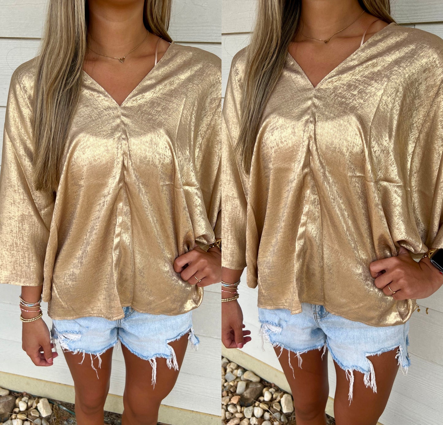 Gold Foil V-Neck Top