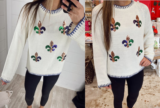 Sequin Fleur De Lis Sweater