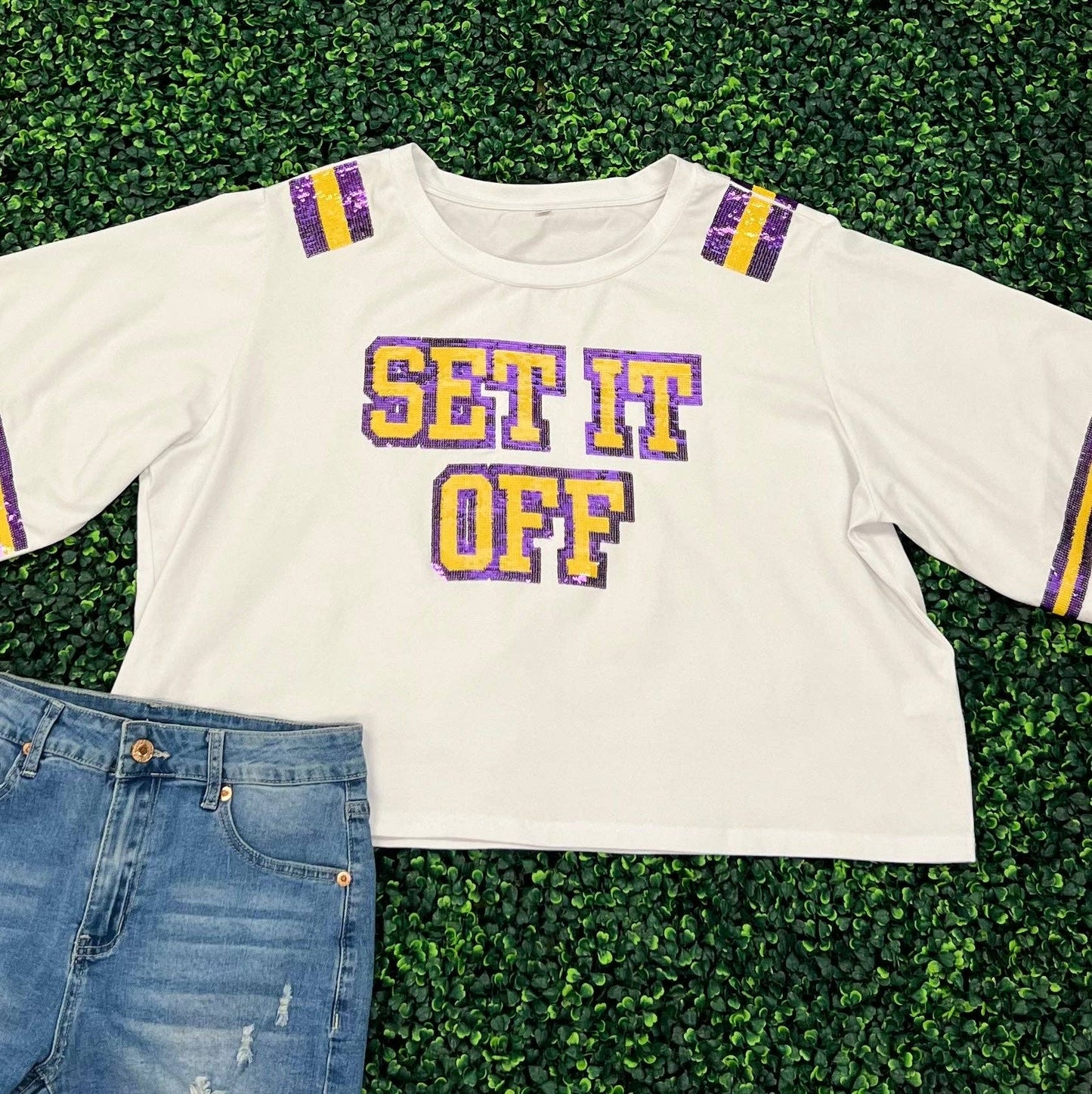 Set It Off Oversized Sequin Jersey Tee