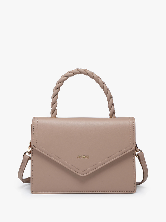 Cairo Braided Flapover Crossbody/Clutch: Taupe