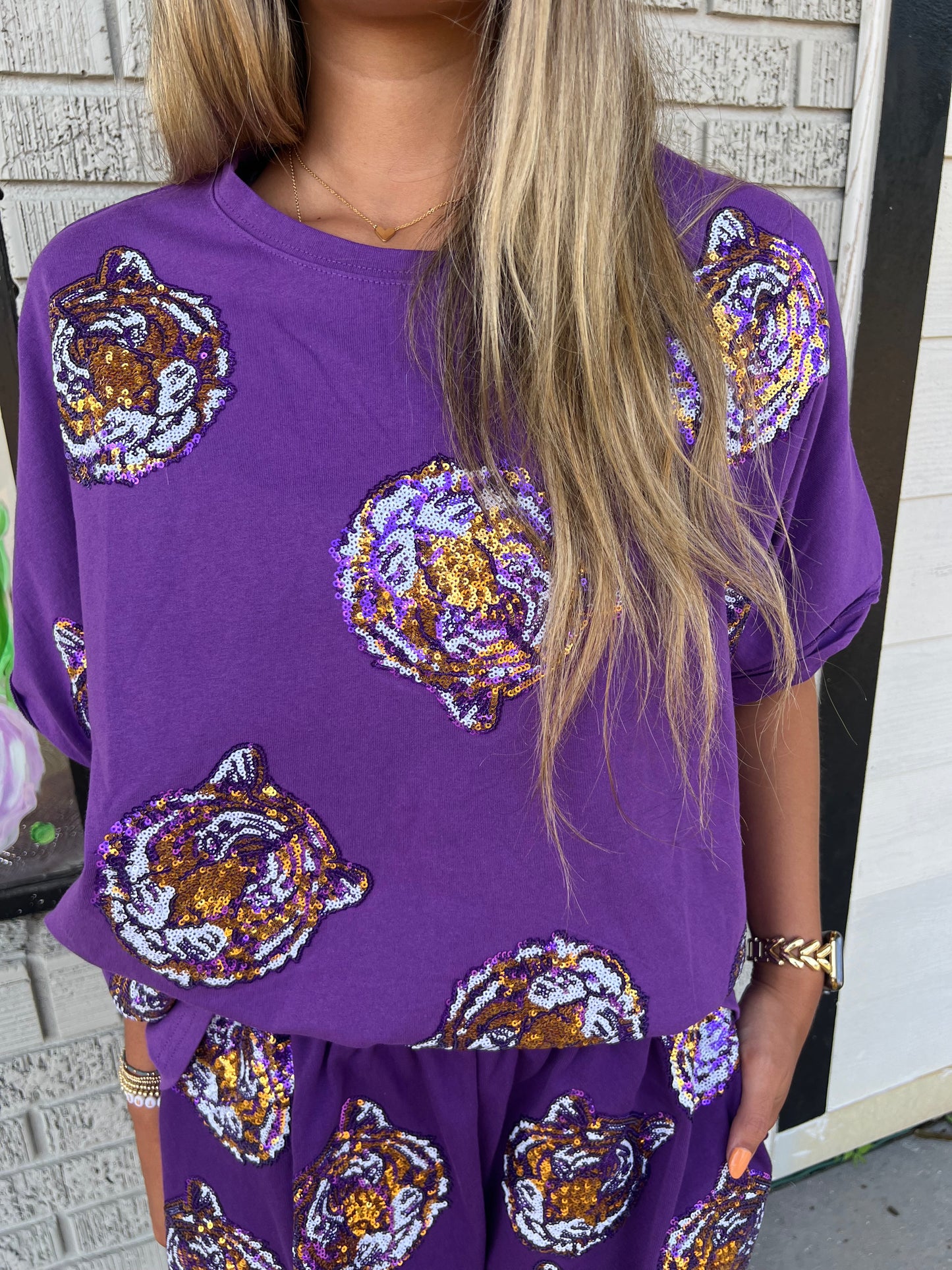 Tiger Face Sequin Embroidery Oversized Top